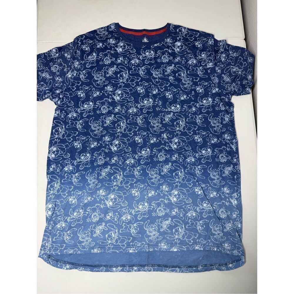 Disney Lilo & Stitch All Over Print T-Shirt Blue Ombre Size XL Cotton Blend